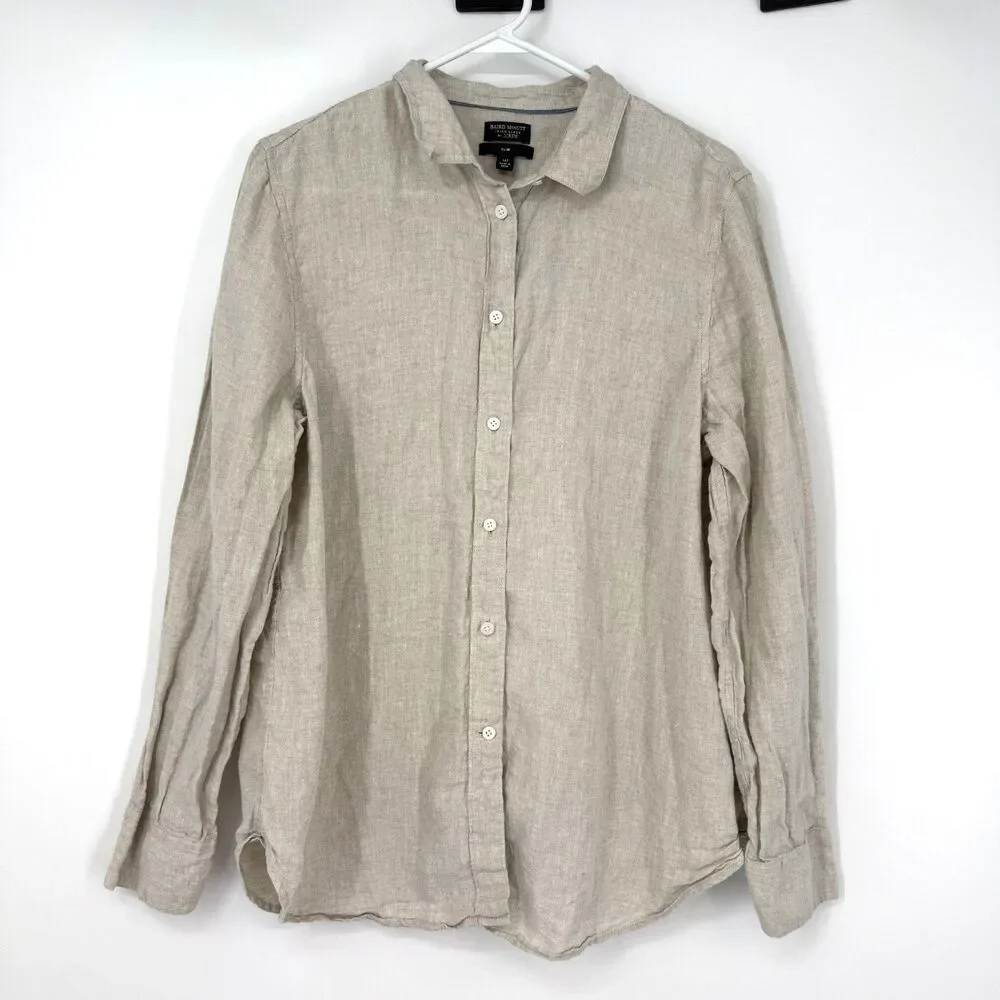 J.Crew Baird McNutt Irish Linen Shirt Beige Button Up Slim Capsule Size 16 TALL
